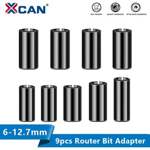 XCAN Adapter Collet for CNC Router Bit 9pcs Milling Cutter Precision Collet Chuck 6 6.35 8 9.5 10 12 12.7mm Milling Tool Holder