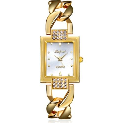 Brand New Gold Plated Women Watches Circles Bracelet Rhinestone Quartz Watch Stainless Steel Relogios Femininos De Pulso Marca