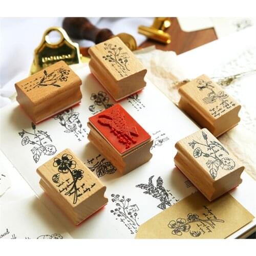 Wooden rubber stamp hand account wooden seal diary decoration hand account DIY wooden chapter scrapbook stamp flowers plants