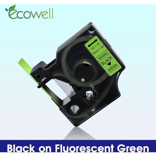 Ecowell Black on Fluorescent Green tape for dymo D1 1933238-2 label tapes 12mm*3m for Dymo LabelManager 160 280 210D Label Maker