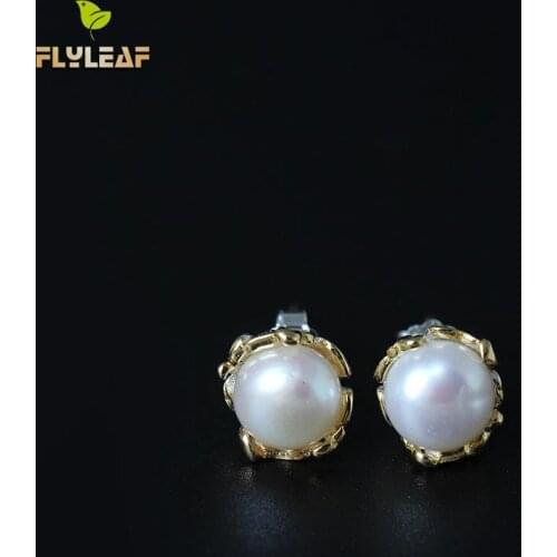 Flyleaf 100% 925 sterling silver Freshwater Pearls Flowers Stud Earrings For Women Chinese Ethnic Style Lady Luxury Jewelry