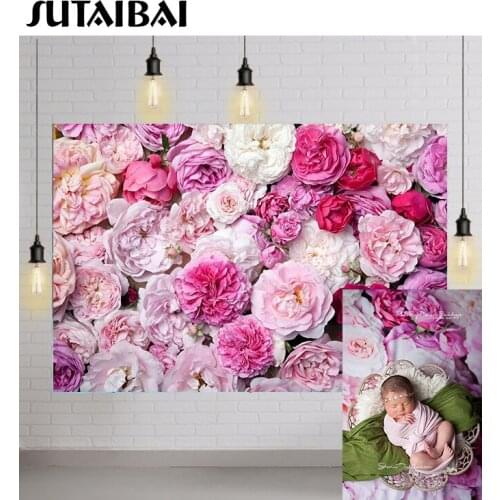 Blooming Flowers Pink Floral Newborn Baby Shower Portrait Backdrop Girl Birthday Party Wedding Decoration Background Photography