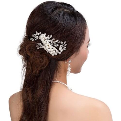 GETNOIVAS Pearl Crystal Flower Leaf Bridal Hair Comb Tiara Crowns Bridal Headpiece Hair Jewelry Women Wedding Hair Accessories
