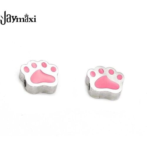 Jaymaxi 1.8mm Hole Stainless Steel Cute Pink Drop Oil Dog Claw 10*10.5mm DIY Jewelry Small Accessories Wholesales 10 Pieces/lot