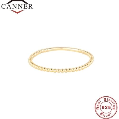 CANNER Fashion Minimalist Beads 925 Sterling Silver Ring for Women Simple Gold Color Thin Ring Wedding Band Rings Finger Jewelry