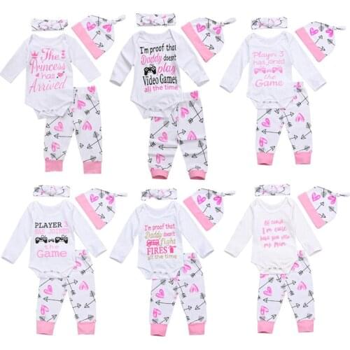 Baby Clothes Newborn Baby Girl Coming Home Outfit Clothes Jumpsuit Long Sleeve Letter print Bodysuit Pants 3pcs