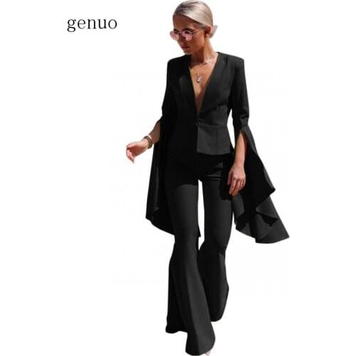 Genuo New Office Blazer Set Yellow Solid Blazer Suit Women Fall Pant Suit Long Sleeve Solid Slim Elegant Suits