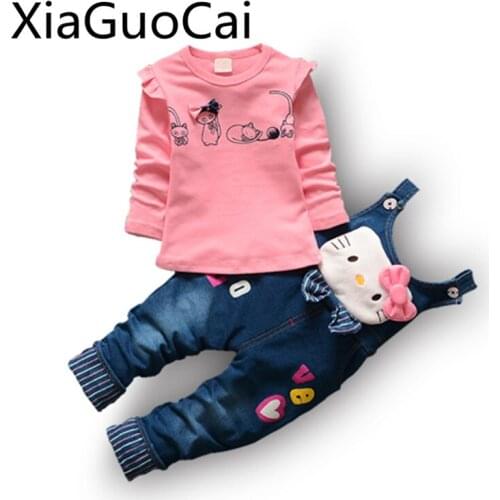 Girls Clothing Sets Kittens Cute Naughty Kids Sets for Girls Pure Cotton Two Piece Childrens Suit Girl Set