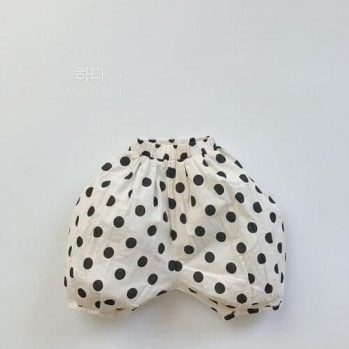 Korean childrens cotton and hemp five-point pants hemp wave point thin pumpkin pants boys and girls lantern pants Literary