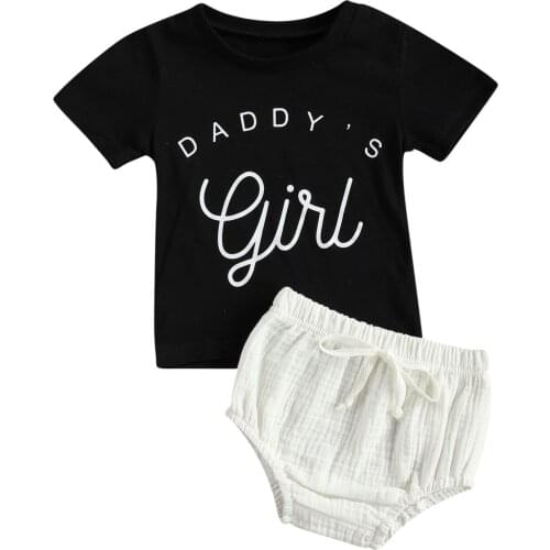 0-24M Baby Girls Two-Piece Suit Letter Print Round Neck Short Sleeve T-shirt and Shorts for Birthday Party Photography