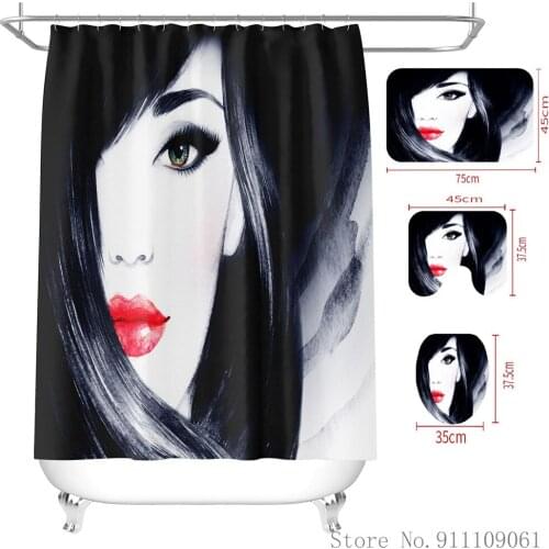 Beautiful Woman Personality Waterproof Shower Curtain Bathroom Partition Curtain Non-slip Toilet Cushions Home Decoration