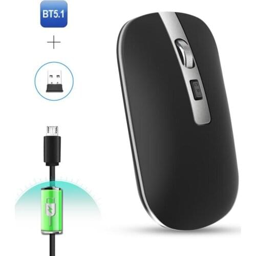 M50 Dual Mode Bluetooth 5.1 Rechargeable Mouse 2.4G Wireless Metal Wheel Mute Ergonomics Optical Black/Silver Mice For PC Laptop