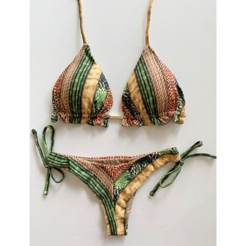 Fashion color printed bikini split swimsuit sexy bandage wading sports beachwear swimming suit for women