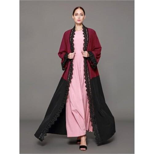 Muslim Abaya Maxi Dress Lace Cardigan Long Robe Gowns Plus Size Tunic Worship Service Musulmane Middle East Islamic Clothing