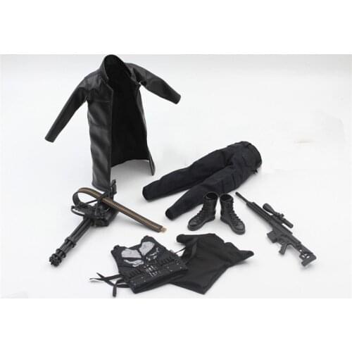 In Stock TW003 1/6 Scale Male Solider Punisher Frank Castle Costume Rebellious Clothes Set with Weapon Model for 12'' Body Head