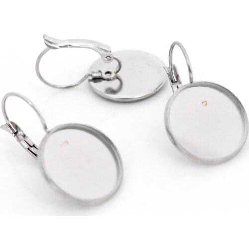 Never Fade ) 16mm 10pcs Stainless Steel French Lever Back Earrings Blank/Base,Fit 16mm Glass Cabochons,Buttons