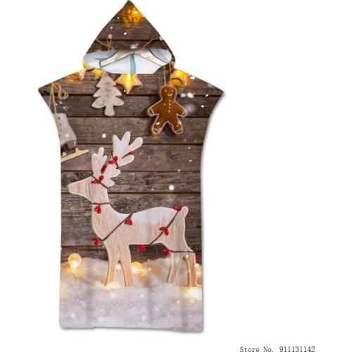 New Cartoon Santa Claus Double-sided Print Hooded Bath Towel Soft Microfiber Cape with Pocket Swimming Surfrobe