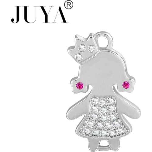 Lovely Cute Crown Baby Girl Princess Charm Connectors For DIY Bracelets Jewelry Micro Pave AAA CZ Rhinestone Kids Charm Pendants