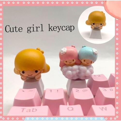 Personalized Beautiful Girl Cute Pink Cross Axis Mechanical Keyboard Keycaps Cartoon Anime Custom Gaming Decoration PBT KeyCap
