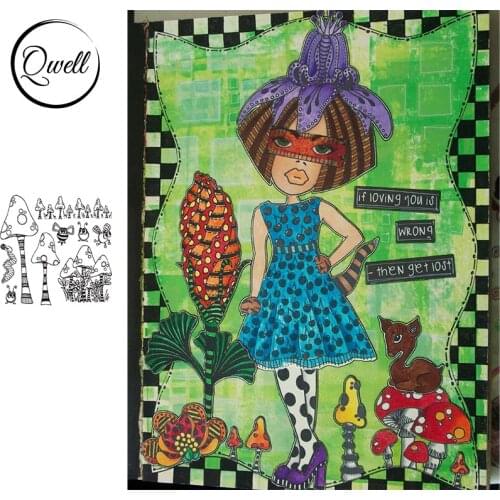 QWELL 7*8.5inch Clear Silicone Stamps Mushroom Plant Bees DIY Scrapbooking Paper Craft Cards 2021 Hot Sale