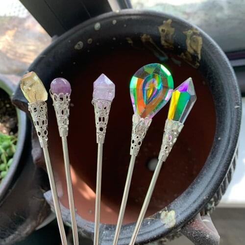 Raw crystal hairpin crystal hair stick plated stained glass hairpin sun catcher hairpin hair accessories wedding bride BOHO gift