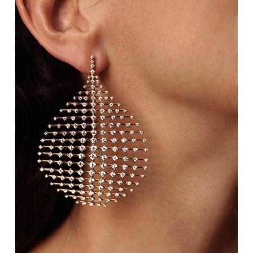 Luxury Crystal Waterdrop Dangle Stud Earrings Punk Gold Rhinestone Big Earring Women Jewelry Accessories Gifts