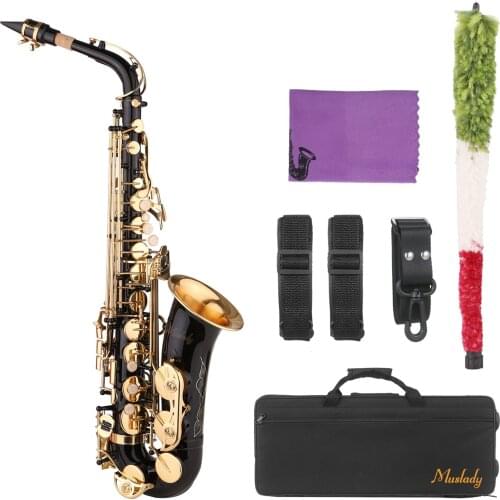 Muslady Saxophone E-flat Sax Brass Eb Alto Saxophone with Mouthpiece Carrying Case Cleaning Cloth Brush Sax Straps for beginners