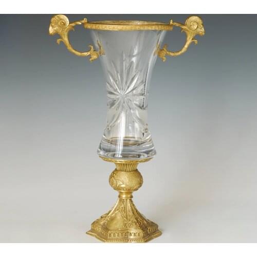 Goat Head Vessel Statue Art Brass Crystal Material Hot Casting for Home Decoration