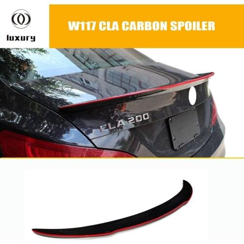 For Mercedes Benz W117 C117 Carbon Fiber Rear Trunk Lid Spoiler FD Style With Red Line For Cla180 Cla200 Cla250 Cla45 Amg