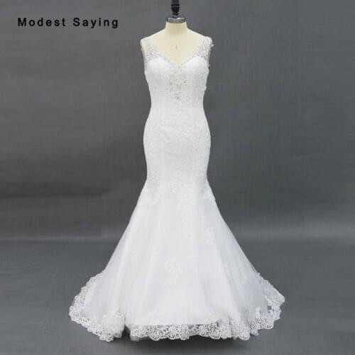 Sparkling Lace Wedding Dress with V Cut Neckline and Deep Open Back in Fit and Flare Shape Formal Ivory Mermaid Bridal Gown 2017
