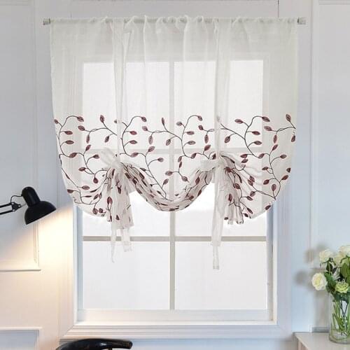 Polyester Flower Print Kitchen Valance Drape Short Curtain Window Living Room Bedroom Sheer Voile Curtains Home Decor
