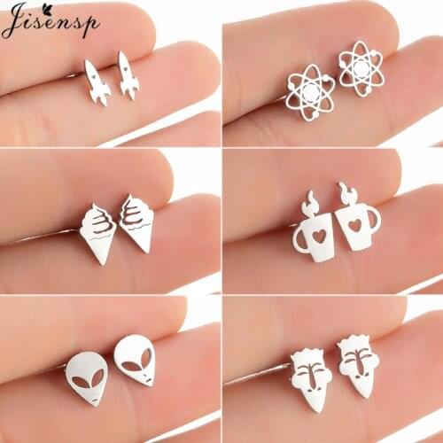 Jisensp Stainless Steel Unique Earrings for Women Men Fashion Delicate Spacecraft Stud Earrings Piercing Jewelry Birthday Gift