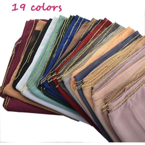 Woman latest fashion 2019,bubble chiffon scarf with chain,plain rhinestone muslim hijab,head scarf wrap bandana,foulard femme
