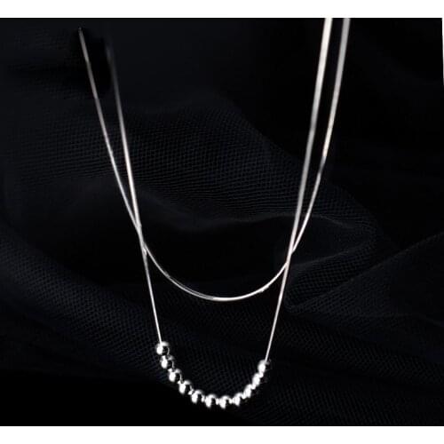 Solid 925 Sterling Silver Necklace for Women Teen Girls Bead Snake Chain Double Layered Necklaces Aesthetic Fashion Jewelry 2021