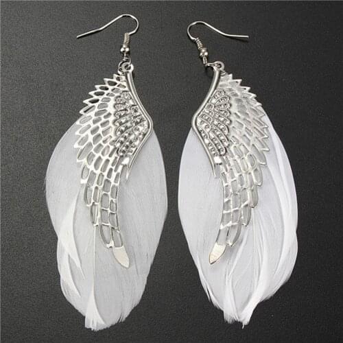 Retro Angel Wings Feather Shaped Alloy 1 Pair Woman Ear Studs Color White Charming Jewelry