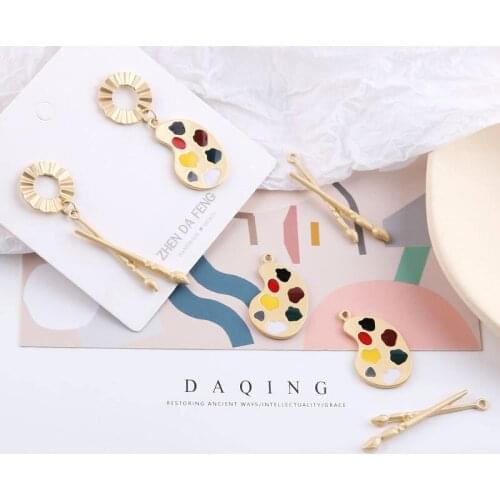 10Pcs Palette Pen Enamel Charms DIY Jewelry Accessory Drop Oil Art Painting Brush Creative Ins Earrings Necklace Pendants FX458