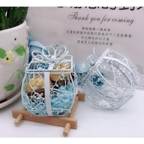 100pcs European creative drum shaped candy box iron cage square small crafts unique gift box wedding and party favor boxes