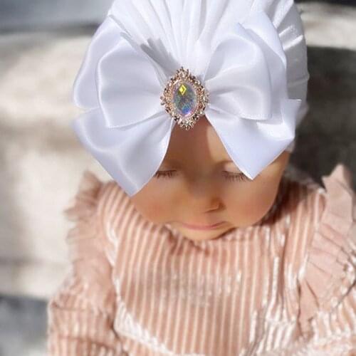2021 New Baby Water Drop Rhinestone Bows Knotted Hats Solid Color Big Bow Cap Baby Three Layer Bow Indian Beanie Caps
