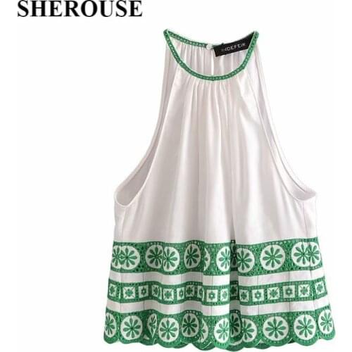 2021 Women Fashion Embroidery O-Neck Tank Tops Sexy Sleeveless Slim Fitted Female Camis Chic Crop Top