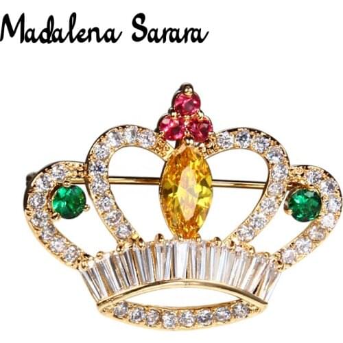 MADALENA SARARA Cubic zironia Fashion Women Brooch Crown Style Brooch Pin Easy Insert High Quality Women Jewelry