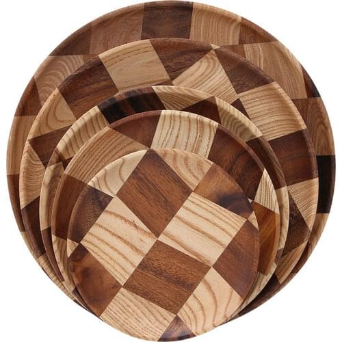 Geometric Natural Wood Serving Tray Wooden Plate Tea Food Server Dishes Water Drink Platter Food Container dessert tray
