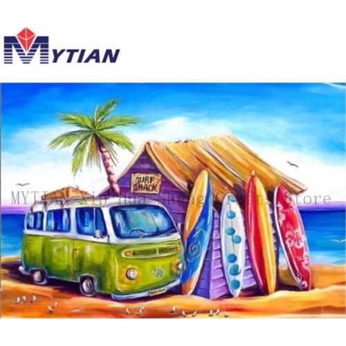 Volkswagon Vans Beach Palm Trees Diamond Painting MYTIAN 5D DIY Diamond Embroidery Scenic Cross Stitch Mosaic Gift Wall Sticker