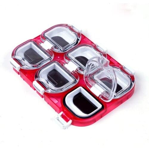 11cm*7.5cm fishhook fishing box with magnet black and red color fishing hook tackle box 6 grids magnet fishing tackle box