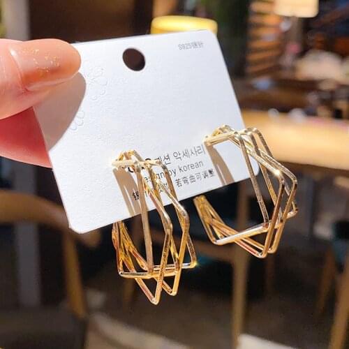 High-quality European and American Metal Stud Earrings Irregular Geometric Square Personality Exaggerated Art Brincos Girl Gift