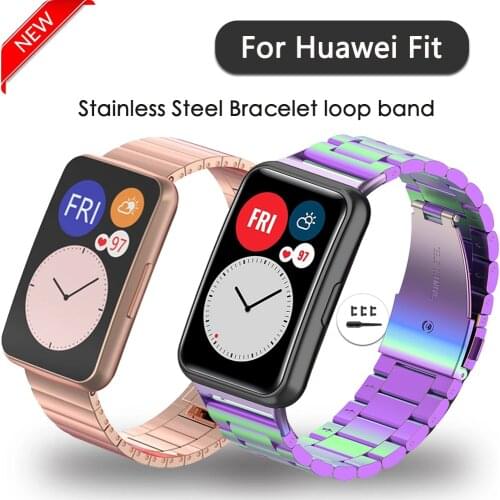 Stainless Steel Metal Watch Band for Huawei Fit Watch Strap Bracelet Strap Flexible Adjustable Buckle with Tool Protective Shell