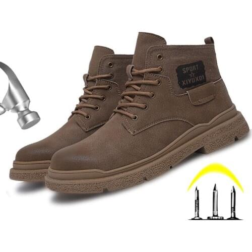 2021 Men Safety Shoes Top Quality Puncture-Proof Work Boots Steel Toe Anti Collision Tooling Boots Mens Leather Martin Sneakers