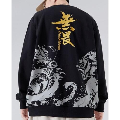 Chinese Character Printing National Trend Hip Hop Loose Bottom with Long Sleeves Round Neck Hoodie Man