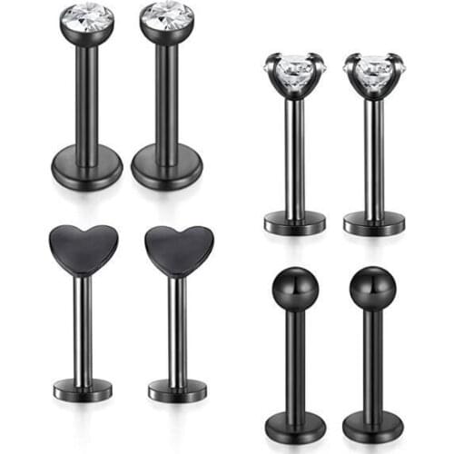 8PCS Stainless Steel Labret Piercing Sets 16G Lip Ring Crystal Helix Piercing Tragus Earring Cartilage Stud Body Pircing Jewelry