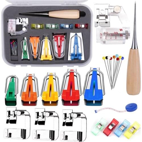 KAOBUY 26PCS Bias Tape Tool Kit ,Bias Tape Maker (6mm - 25mm) With Sewing Machine Presser Foot For Fabric Sewing And Quilting