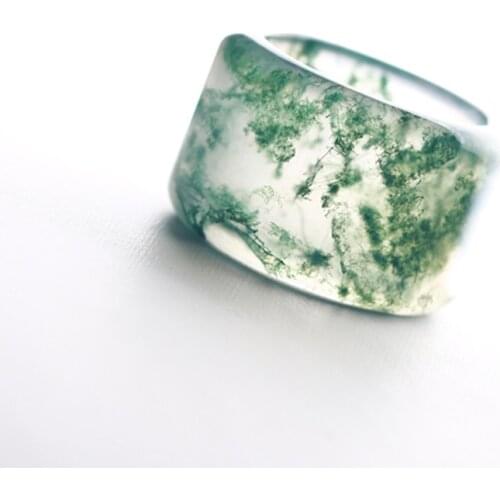 Natural Brazilian oceanWater Grass Agate Ring Moss Chalcedony Ring Couple Love men women Rings natural stone jewelry